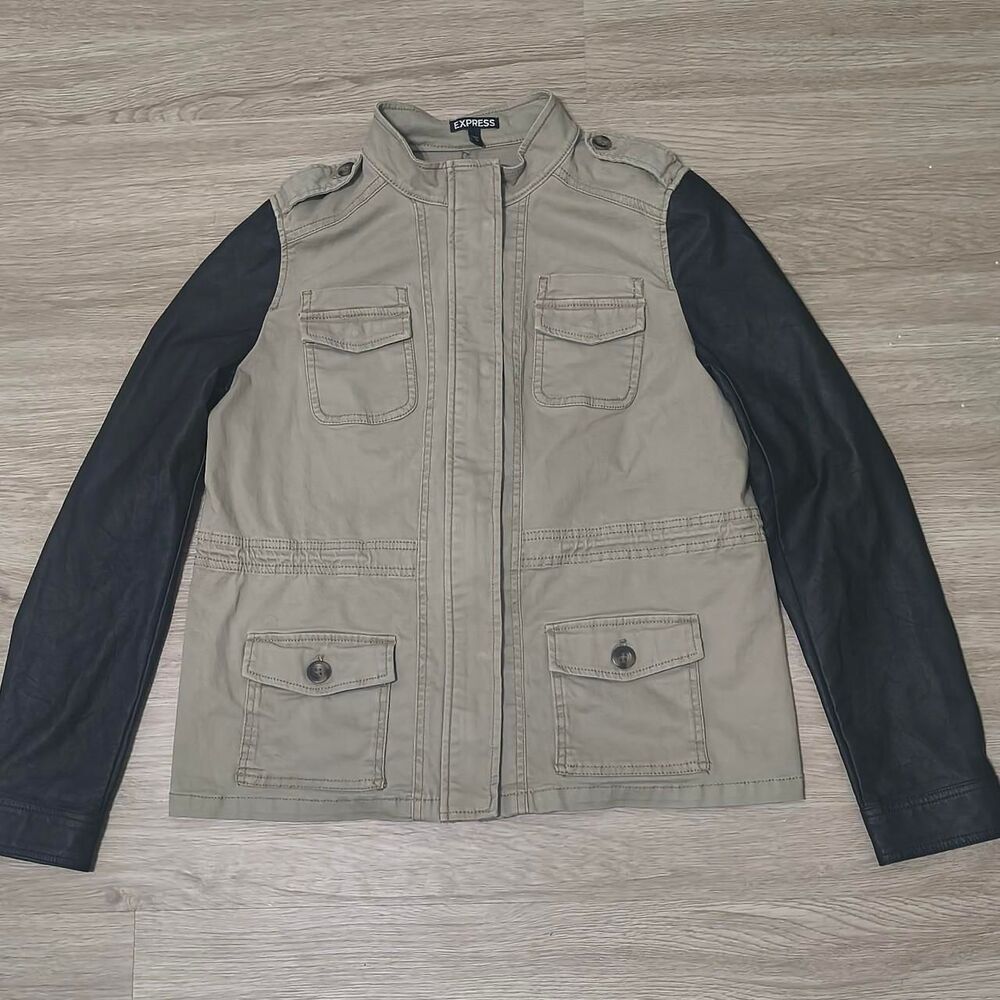 Express Military Style Jacket w/ Faux Leather Sleeves –  M